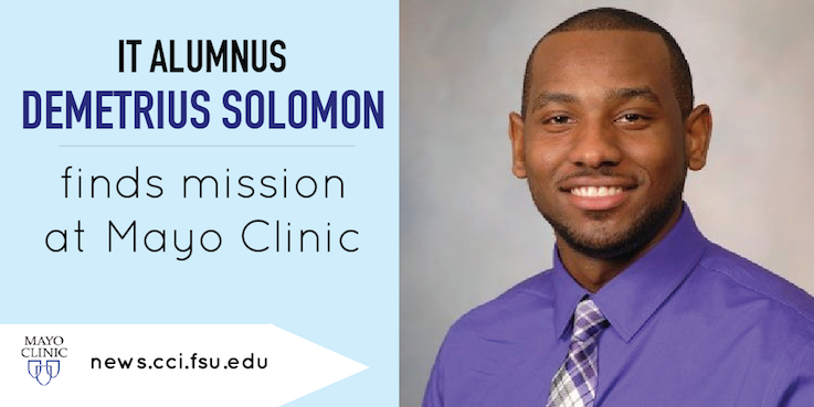 Header image for iSchool Alumnus Demetrius Solomon discovers mission at Mayo Clinic