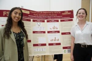 Two students, Sahili and Anna, standing in front of their poster