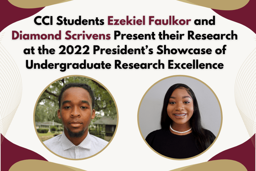 CCI Students Ezekiel Faulknor and diamond Scrivens Present their Research at the 2022 President's Showcase of Undergraduate Research Excellence
